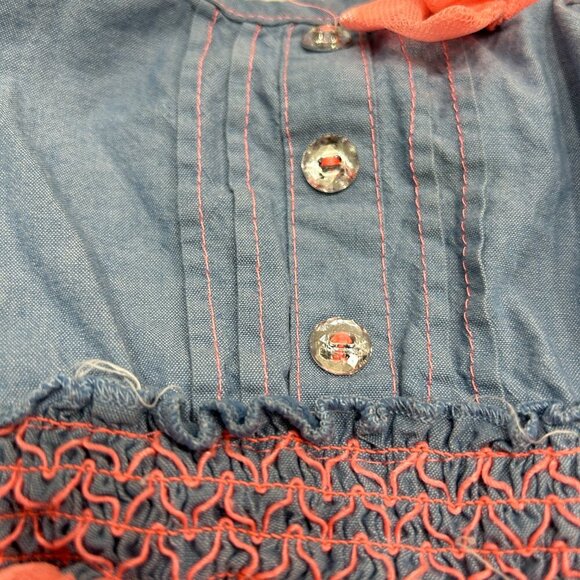 Little Lass Baby Girls’ Chambray & Pink Sheer Skirt Top | Hearts Smocked Sz 18M - Picture 5 of 9